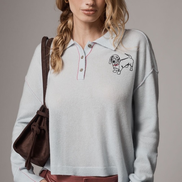 Anthropologie Sweaters - Blue Anthropologie Polo Cashmere Sweater with Embroidered Dachshund
